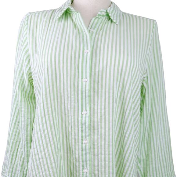Habitat SZ M Cotton Blend Green/White Striped Button Front Lightweight Tunic - Picture 3 of 7